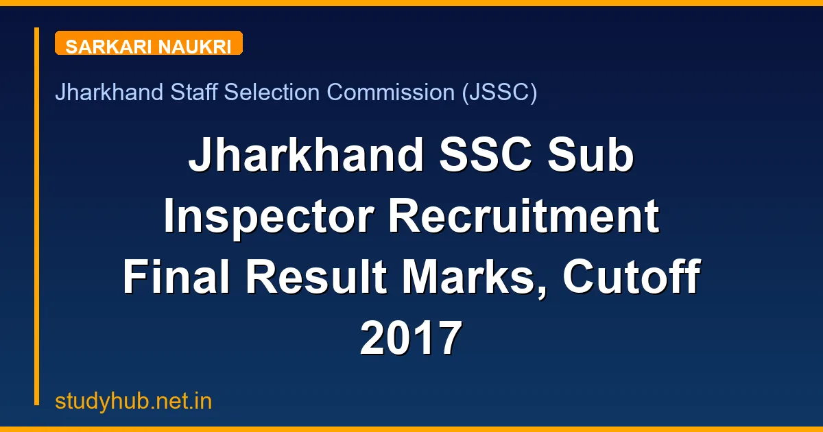 Jharkhand SSC Sub Inspector Recruitment Final Result Marks, Cutoff 2017
