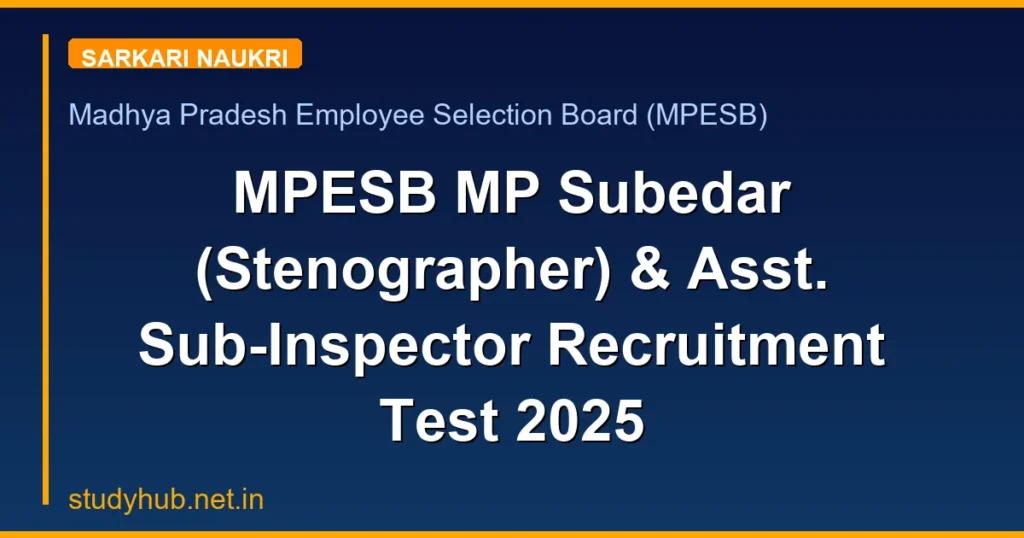 MPESB MP Subedar (Stenographer) & Asst. Sub-Inspector Recruitment Test 2025