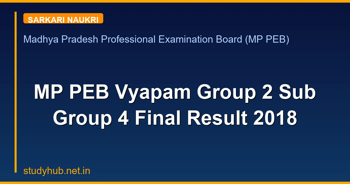 MP PEB Vyapam Group 2 Sub Group 4 Final Result 2018