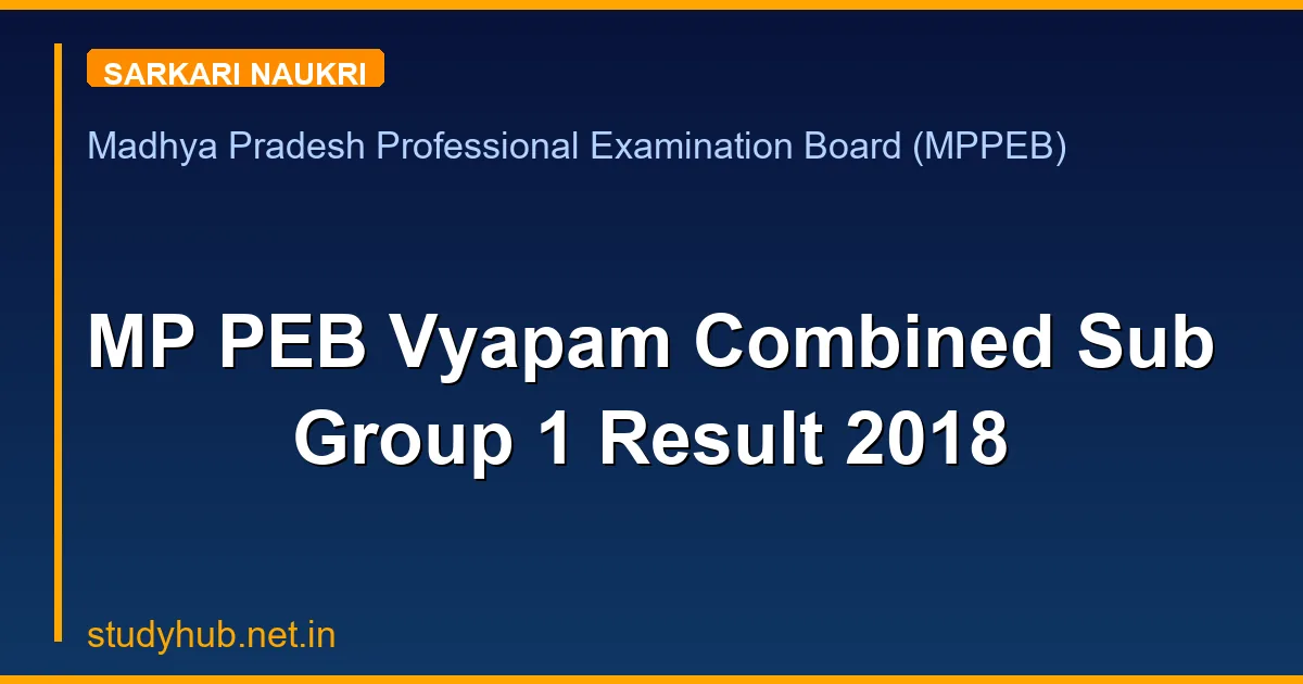 MP PEB Vyapam Combined Sub Group 1 Result 2018