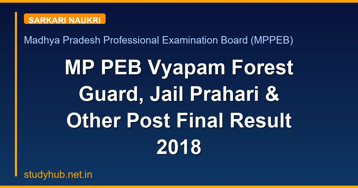 MP PEB Vyapam Forest Guard, Jail Prahari & Other Post Final Result 2018
