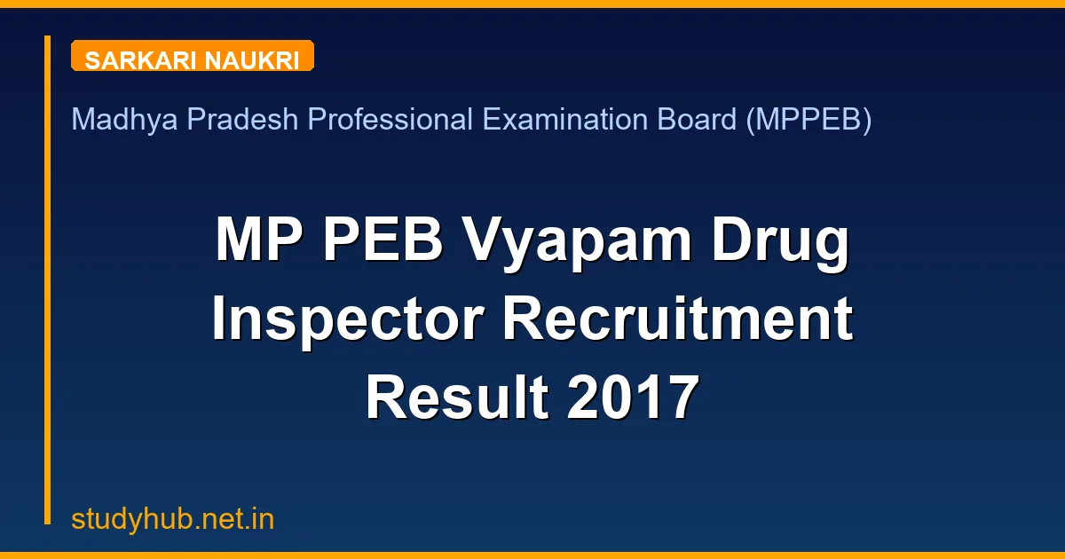 MP PEB Vyapam Drug Inspector Recruitment Result 2017