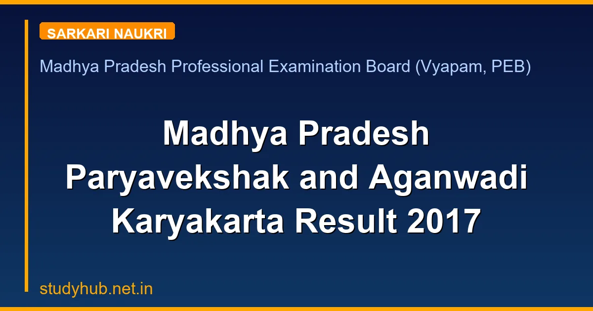 Madhya Pradesh Paryavekshak and Aganwadi Karyakarta Result 2017