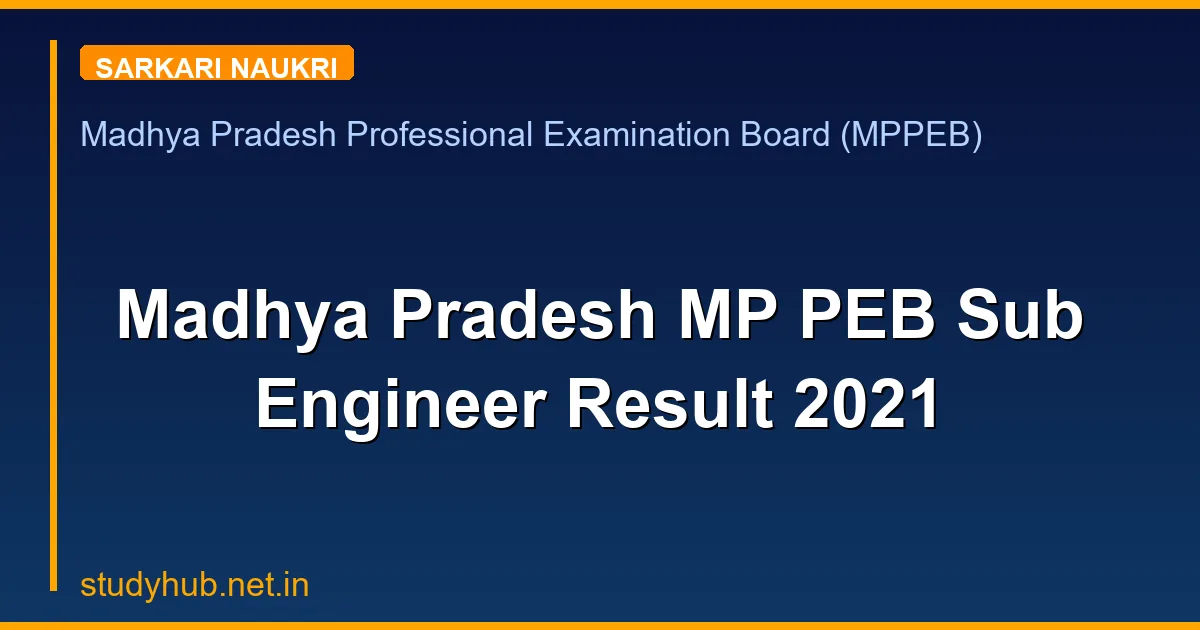 Madhya Pradesh MP PEB Sub Engineer Result 2021