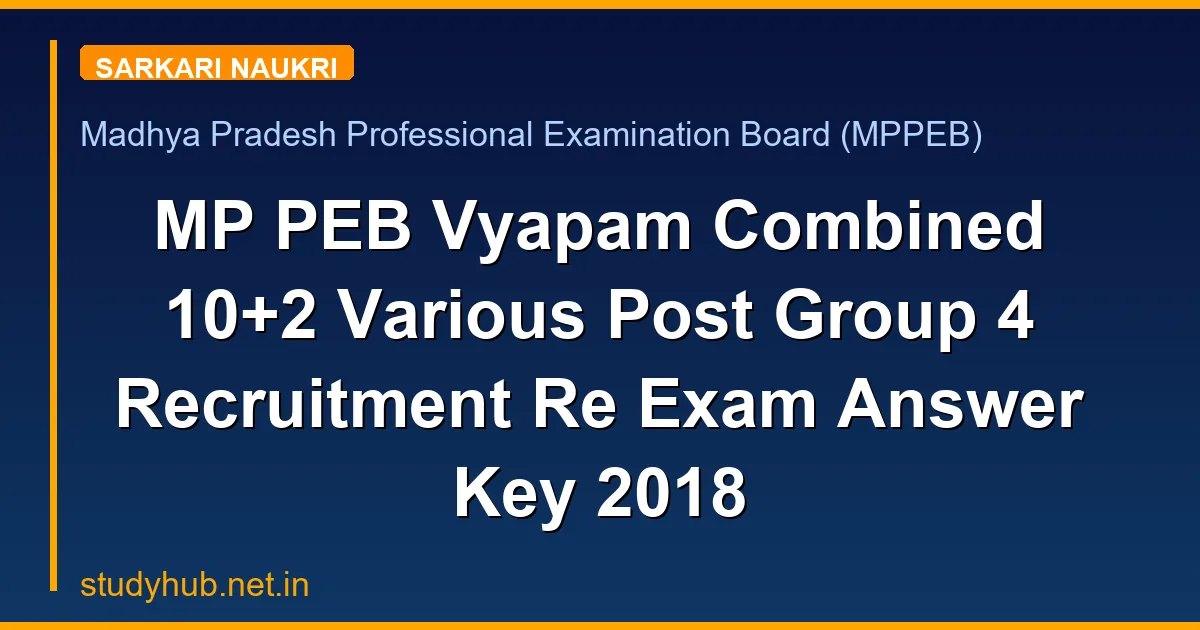 MP PEB Vyapam Combined 10+2 Various Post Group 4 Recruitment Re Exam Answer Key 2018