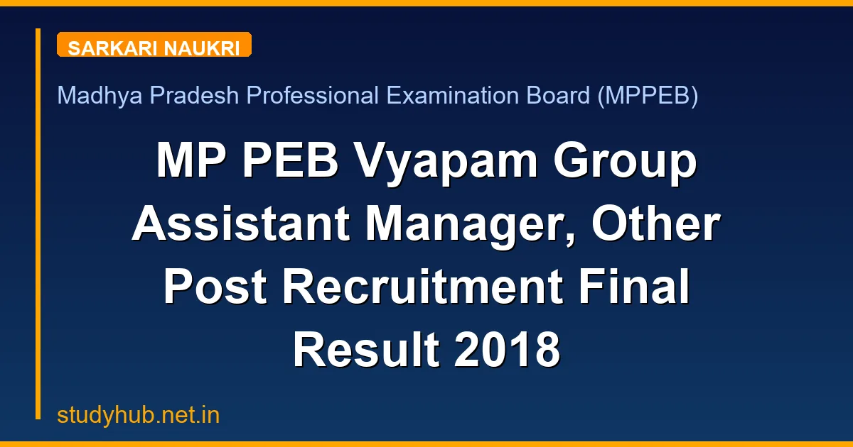 MP PEB Vyapam Group Assistant Manager, Other Post Recruitment Final Result 2018