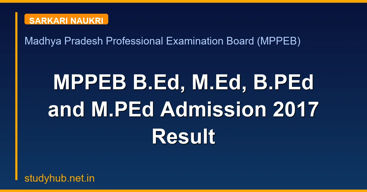 MPPEB B.Ed, M.Ed, B.PEd and M.PEd Admission 2017 Result