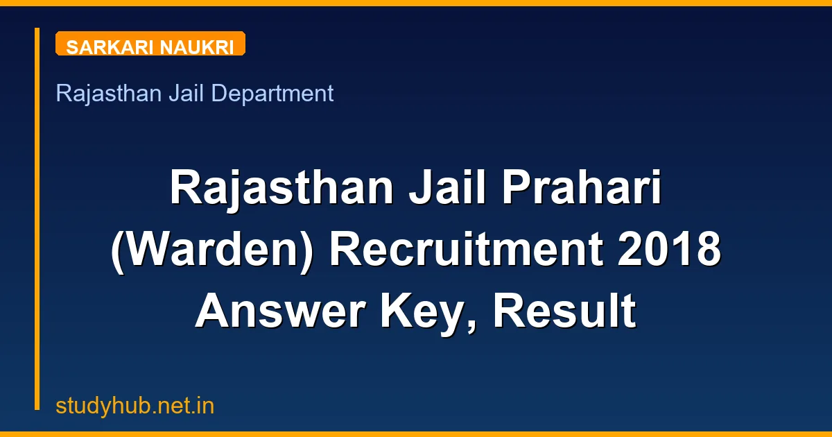Rajasthan Jail Prahari (Warden) Recruitment 2018 Answer Key, Result