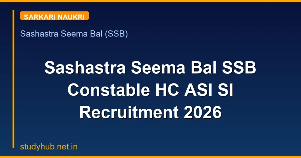 Sashastra Seema Bal SSB Constable HC ASI SI Recruitment 2026
