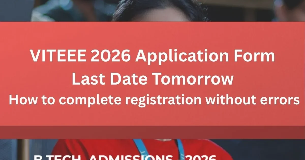 A student focused on their laptop, completing the VITEEE 2026 registration form online before the final deadline.
