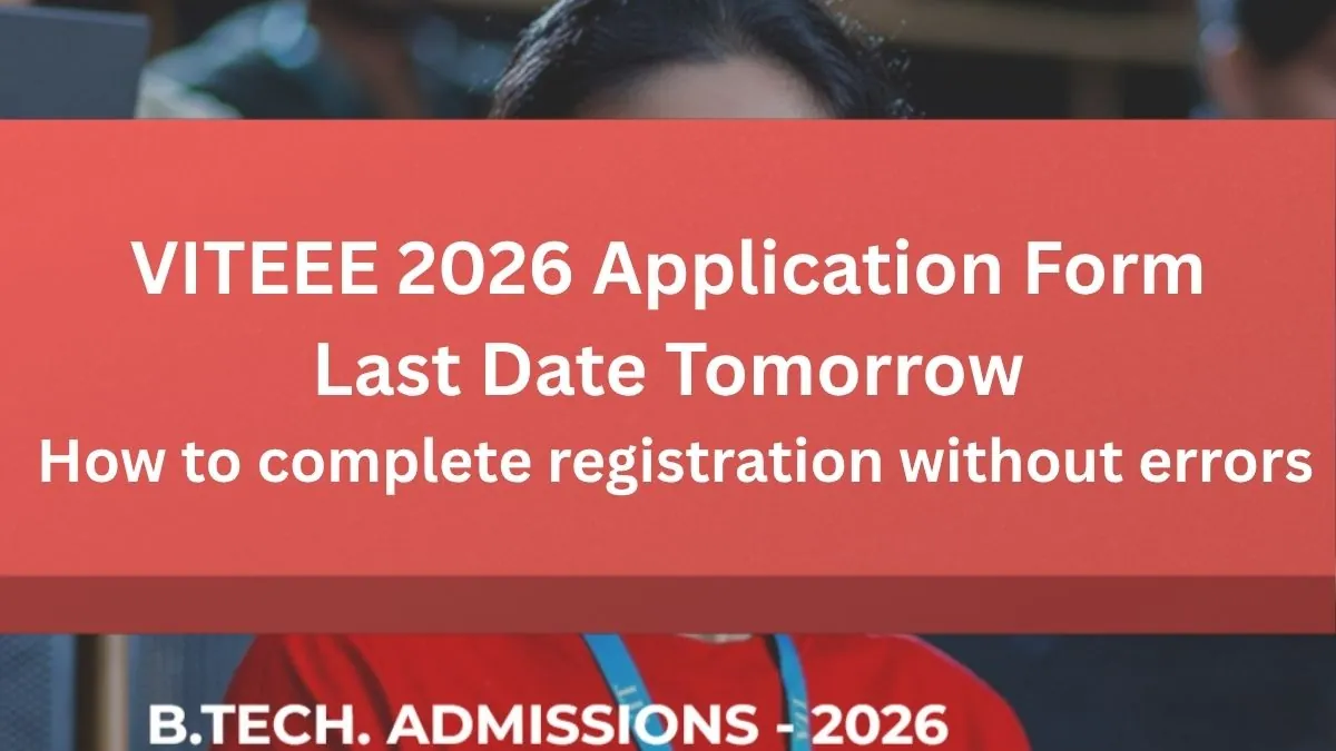 A student focused on their laptop, completing the VITEEE 2026 registration form online before the final deadline.
