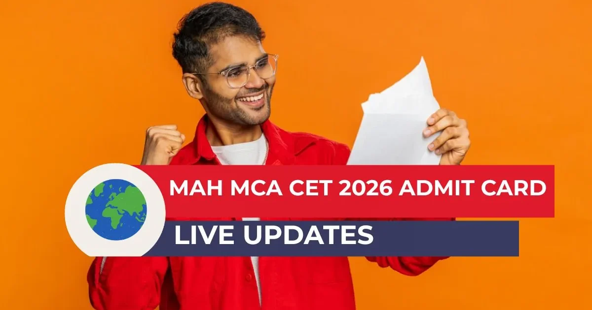A student carefully reviewing their MAH MCA CET 2026 admit card on a laptop screen with the StudyHub logo visible.