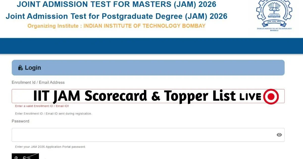 A student checking their IIT JAM 2026 scorecard on a laptop screen with the StudyHub logo visible.