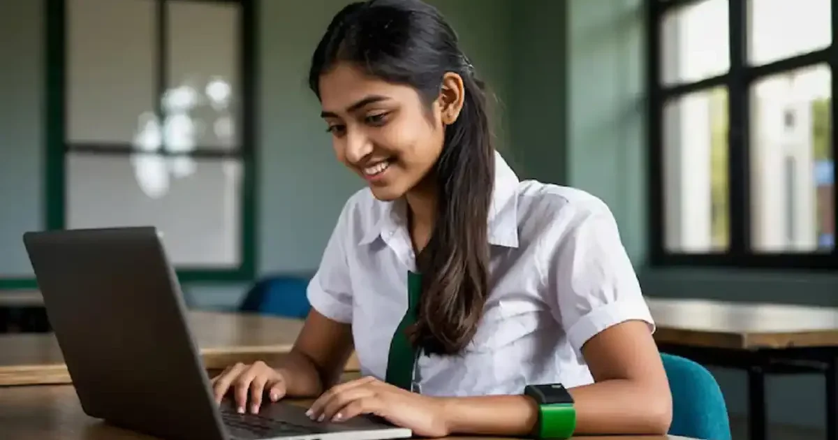 A student anxiously checking their RBSE 10th Result 2026 on a laptop screen with the StudyHub logo visible.