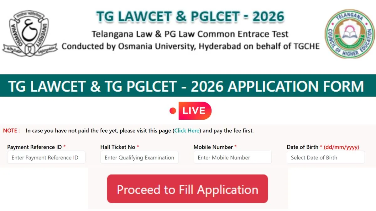 A law student studying books with a gavel and scales of justice, representing the TS LAWCET 2026 registration process.