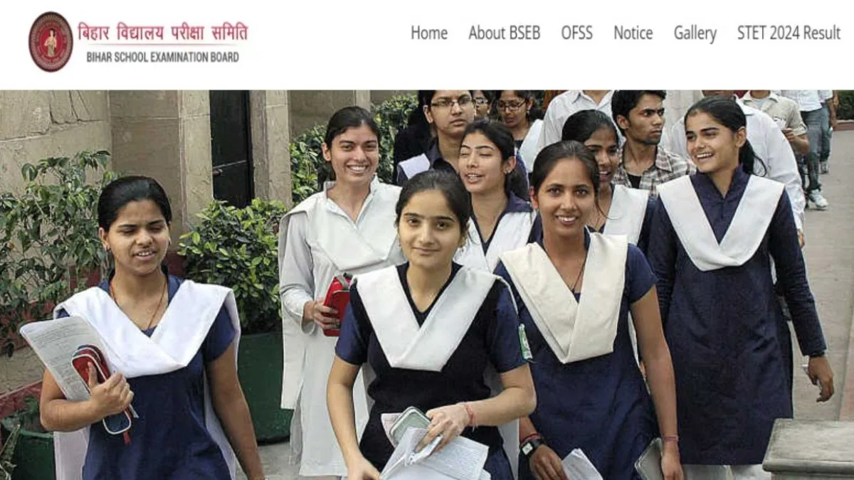 A student checking the Bihar Board 10th Result 2026 on a laptop, looking happy and relieved with the outcome.