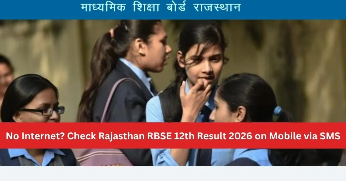 A student anxiously checks their RBSE 12th Result 2026 on a smartphone, showcasing the SMS method for checking scores offline.