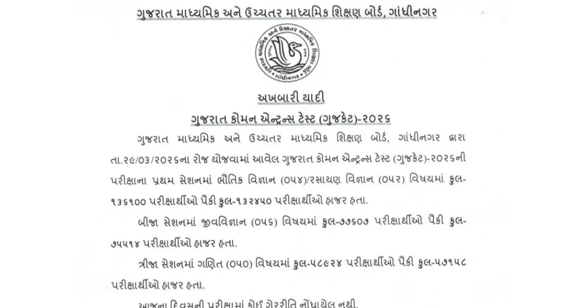 Students writing the GUJCET 2026 entrance exam in a well-lit examination hall, focusing intently on their papers.
