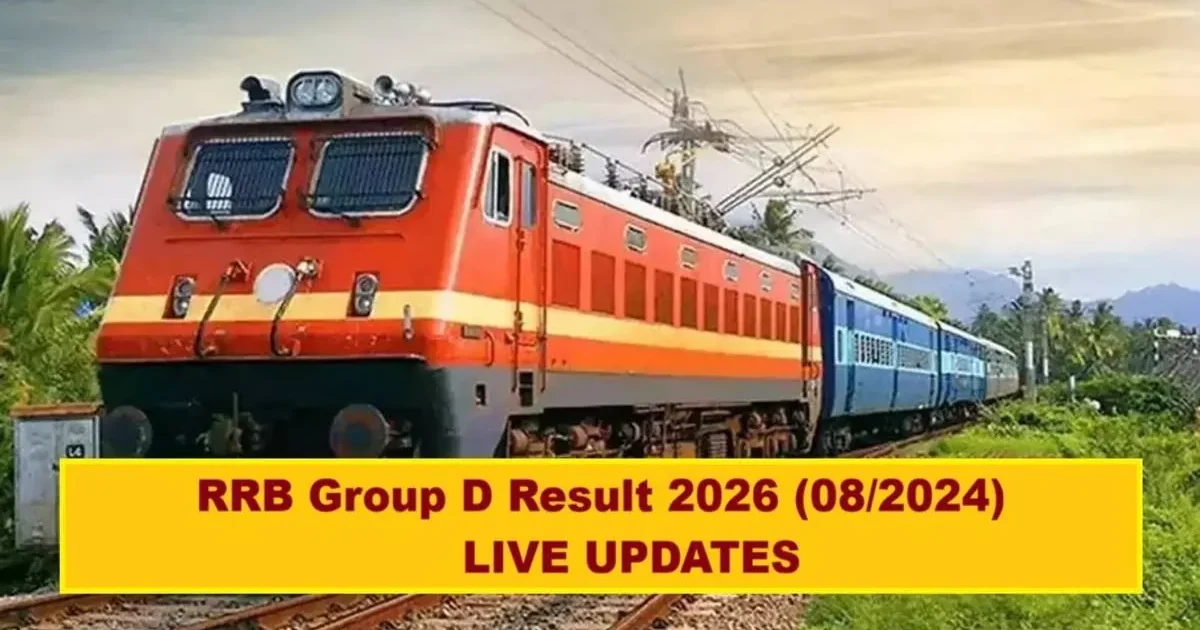 A student anxiously checking the RRB Group D Result 2026 on a laptop screen, with the Indian Railways logo visible in the background.