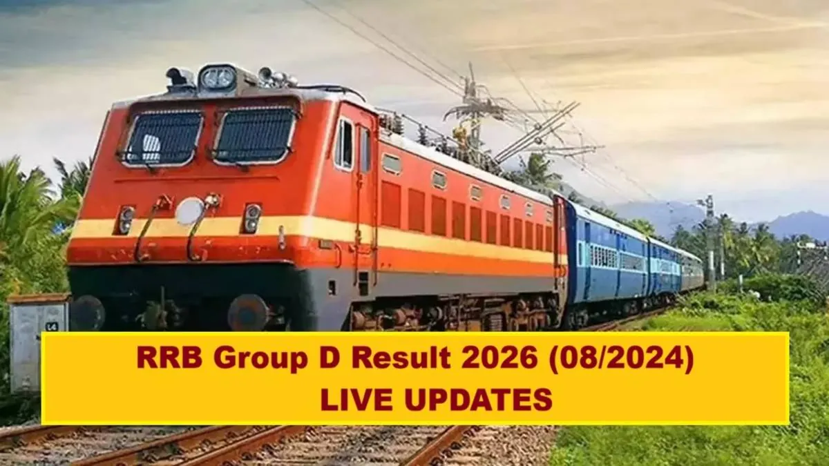 A student anxiously checking the RRB Group D Result 2026 on a laptop screen, with the Indian Railways logo visible in the background.