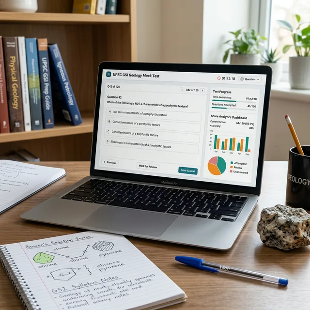 StudyHUB UPSC GSI geology online mock test series interface showing questions timer and performance analytics