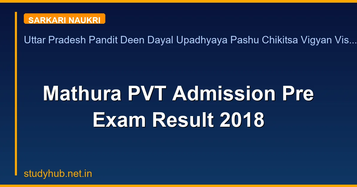 Mathura PVT Admission Pre Exam Result 2018