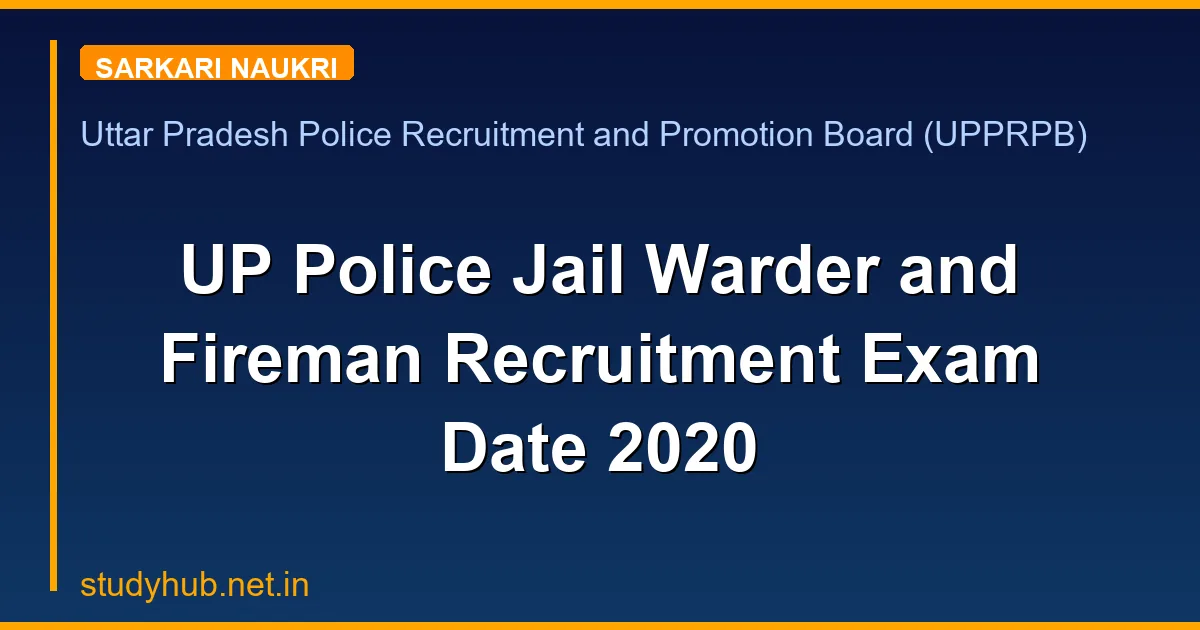UP Police Jail Warder and Fireman Recruitment Exam Date 2020