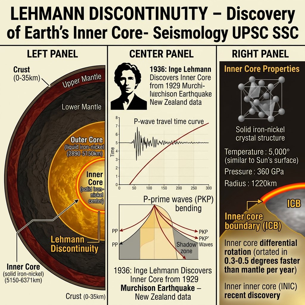 Lehmann Discontinuity Discovery Earth Inner Core Seismic P-waves Inge Lehmann UPSC SSC