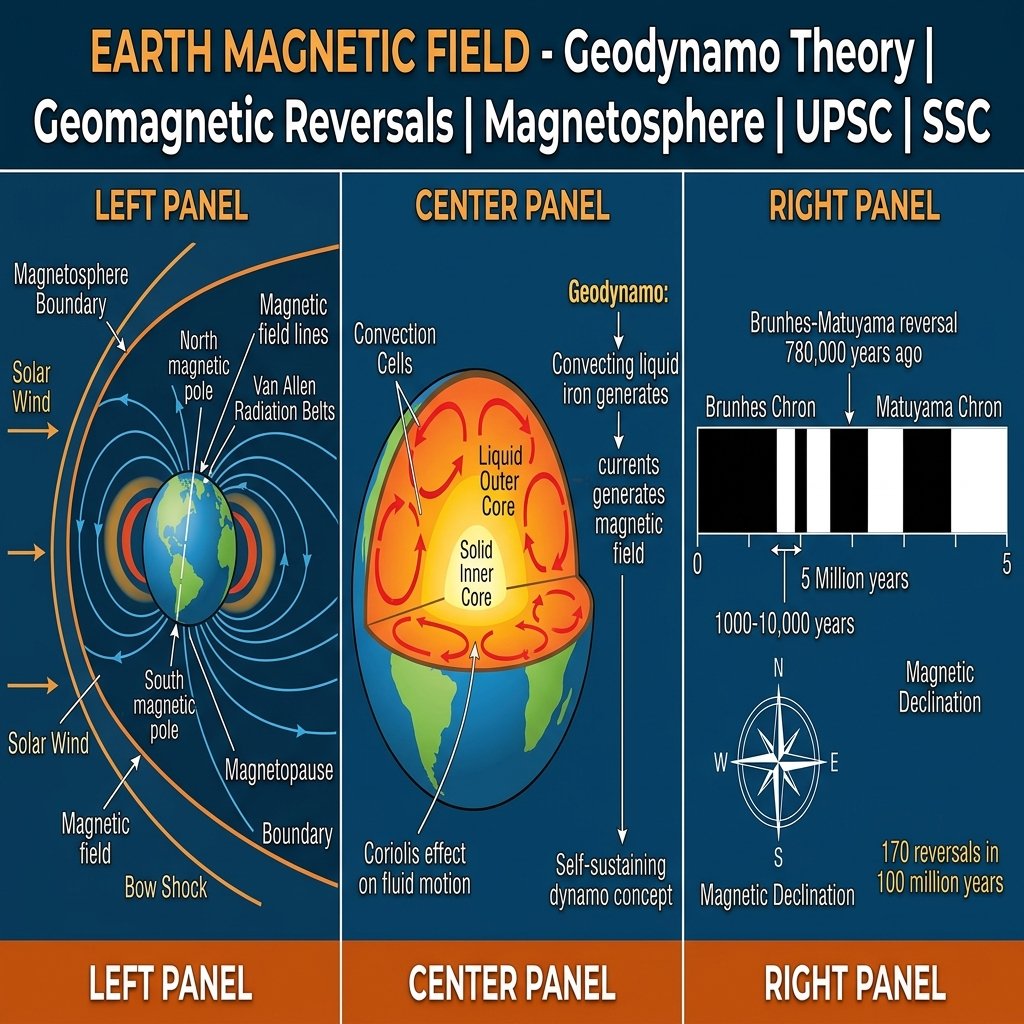 Earth Magnetic Field Dynamo Theory Geomagnetic Reversals Magnetosphere UPSC SSC
