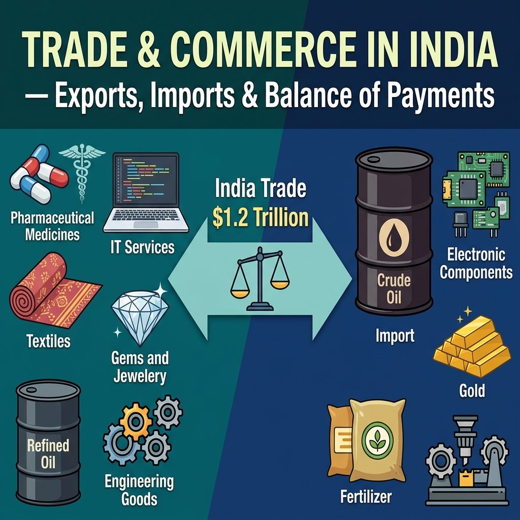 Trade and Commerce India - Exports Imports Balance of Payments WTO FTA
