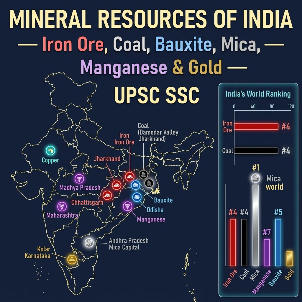 Mineral Resources India Iron Ore Coal Bauxite Mica Manganese Distribution Map