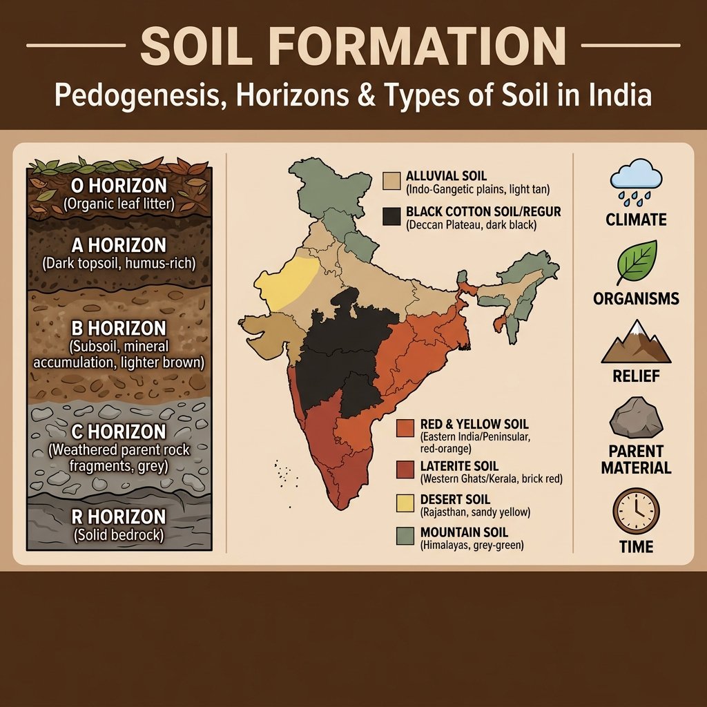 Soil Formation Pedogenesis Horizons Types India CLORPT Alluvial Black Cotton Laterite