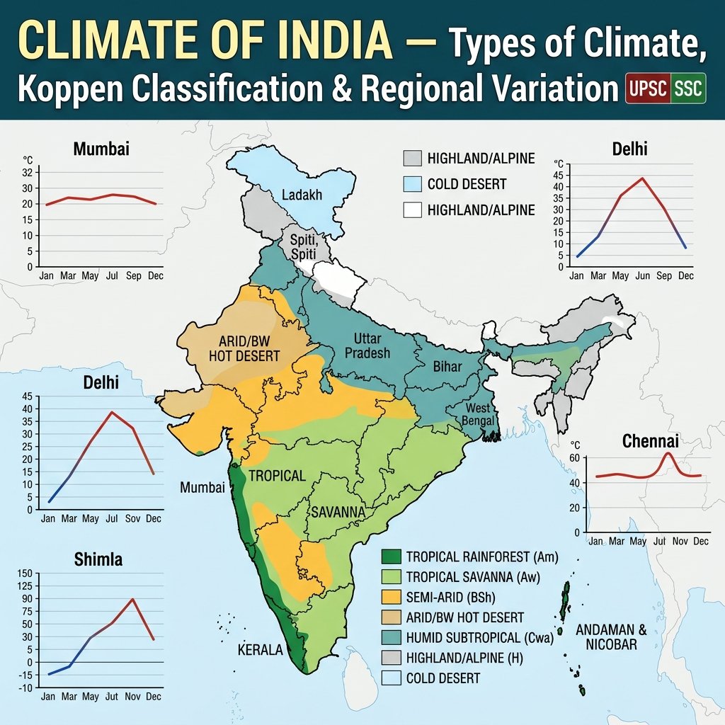 Climate Types India Koppen Classification Tropical Arid Temperate Highland Monsoon