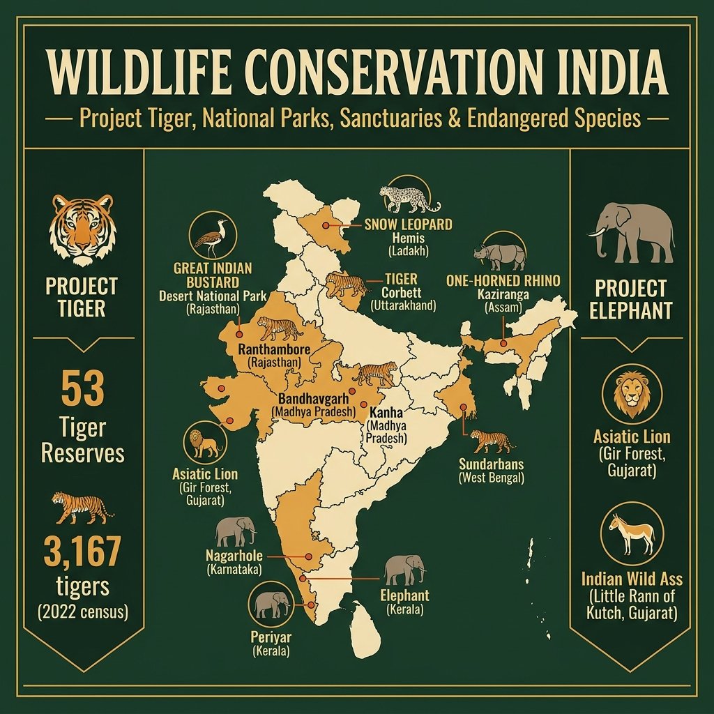 Wildlife Conservation India Project Tiger National Parks Endangered Species Kaziranga Sundarbans