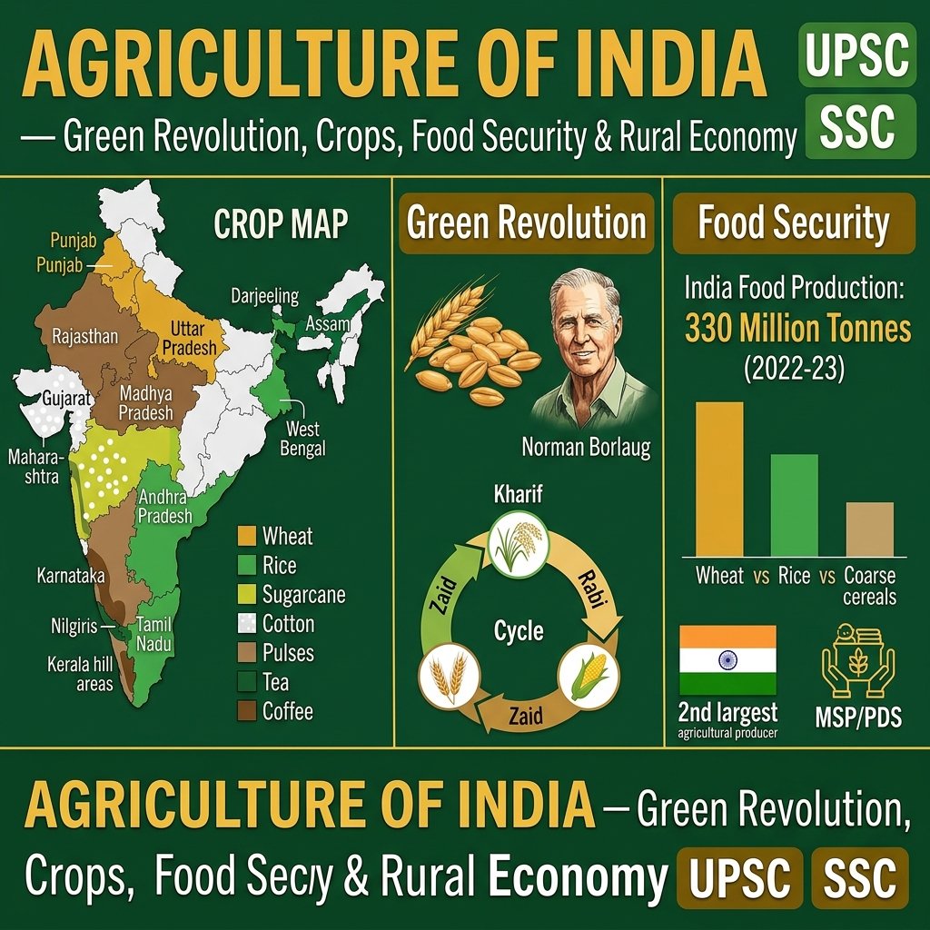 Agriculture India Green Revolution Crops Food Security Kharif Rabi MSP PDS