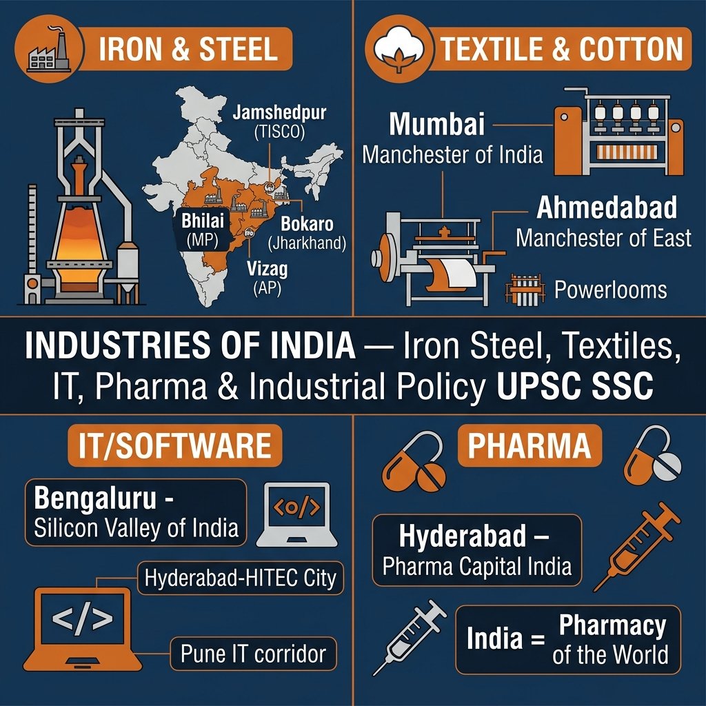 Industries India Iron Steel Textile IT Pharma Manufacturing Industrial Policy
