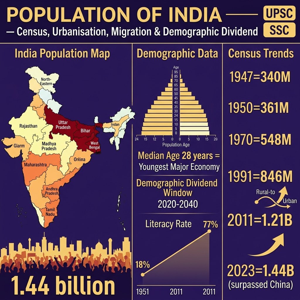 Population India Census 2011 Urbanisation Migration Demographic Dividend Density
