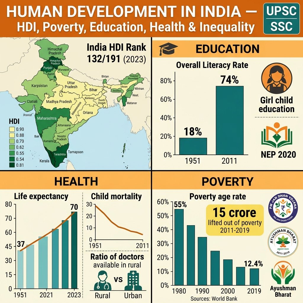 Human Development India HDI Poverty Education Health Inequality UNDP