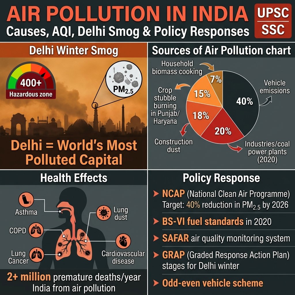 Air Pollution India AQI Delhi Smog Sources PM2.5 Policy NCAP GRAP