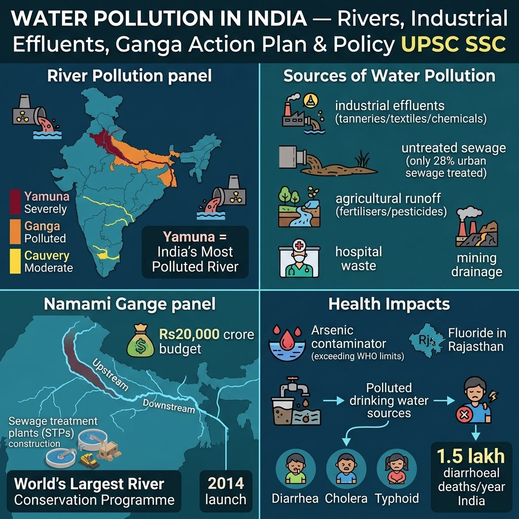 Water Pollution India Rivers Ganga Namami Gange Industrial Groundwater Policy