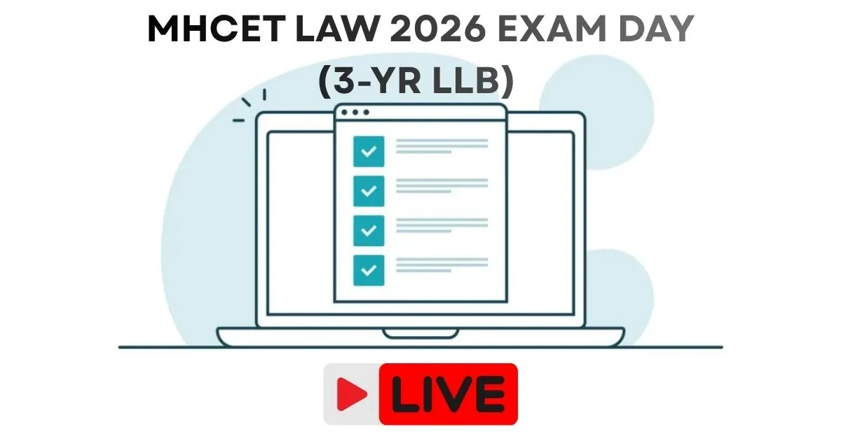 A law student calmly filling out an answer sheet during the MH CET Law 2026 entrance exam, with a focus on the admit card and ID.