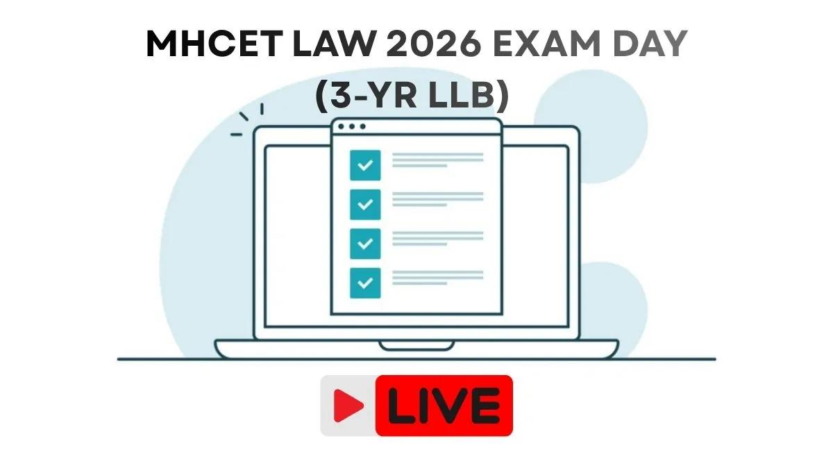 A law student calmly filling out an answer sheet during the MH CET Law 2026 entrance exam, with a focus on the admit card and ID.