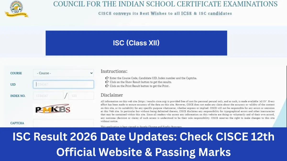 A student looking anxiously at a laptop screen displaying the CISCE official website for the ISC Result 2026.