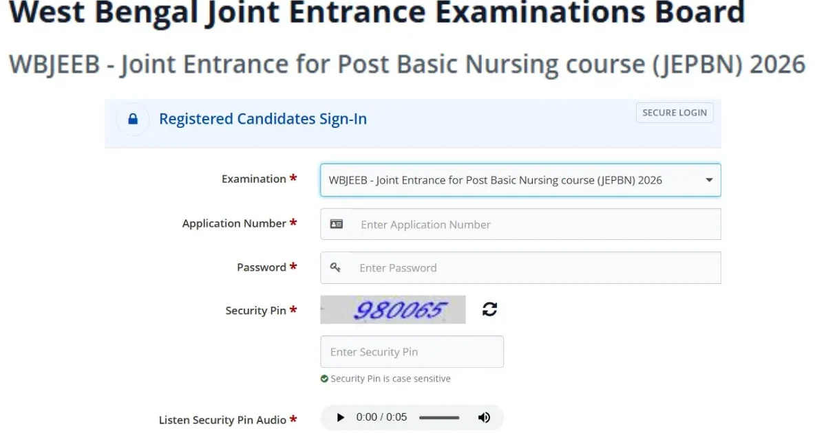 Student registering for the West Bengal BSc Nursing program online.