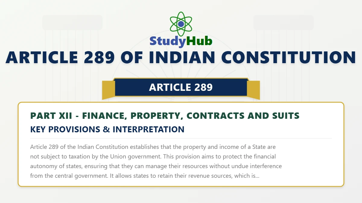 Of289 Example What is Article 289 of Indian Constitution - Defination & Meaning