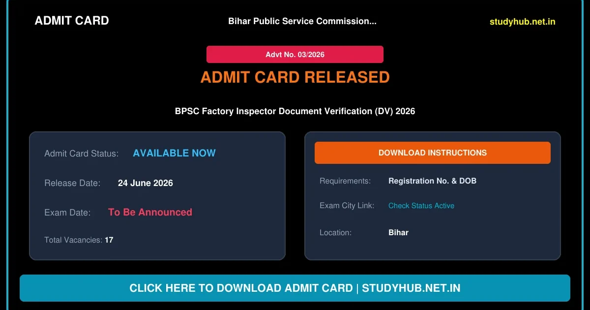 Bihar BPSC Factory Inspector DV Schedule 2026