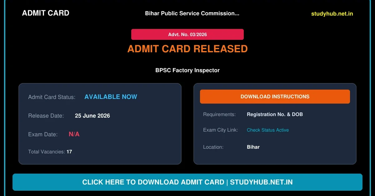 BPSC Factory Inspector DV Schedule 2026