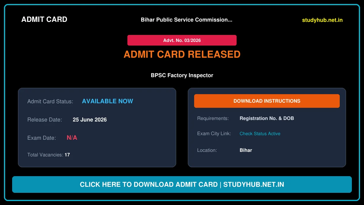 BPSC Factory Inspector DV Schedule 2026