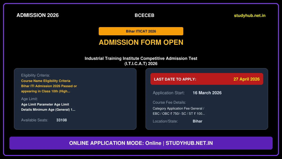 Bihar ITI CAT 2026 Online Counselling / Choice Filling
