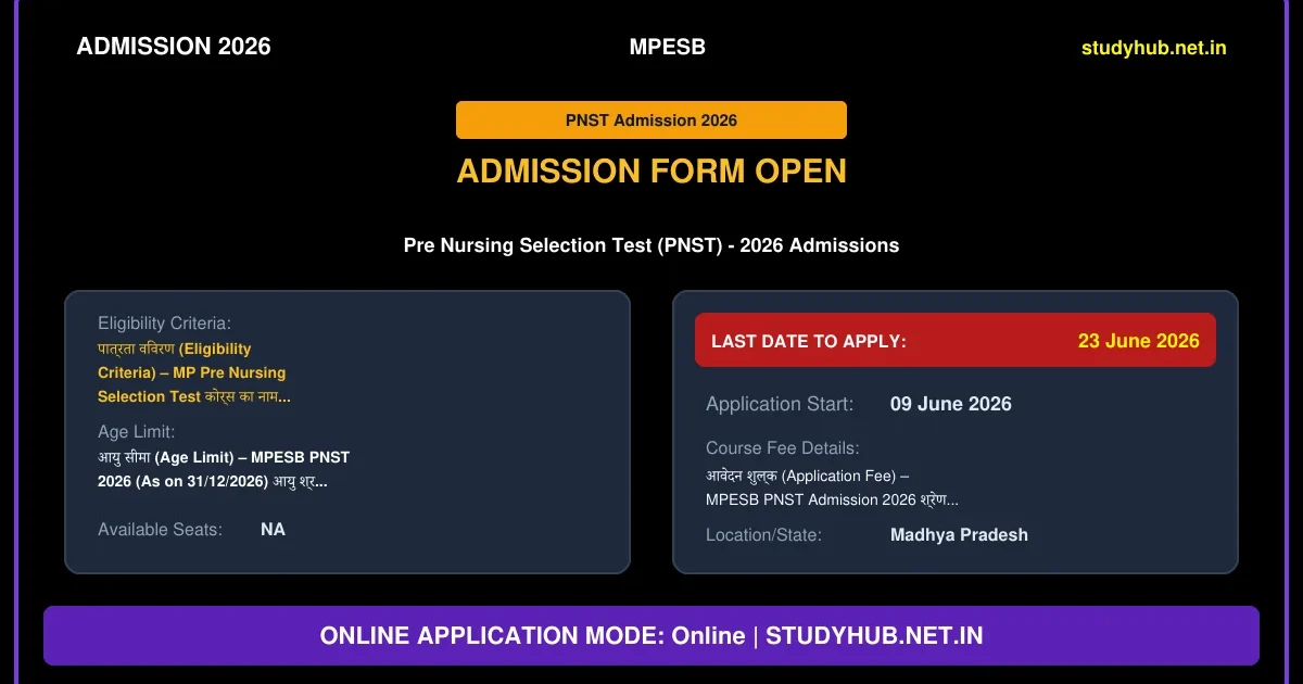 MPESB Pre Nursing Selection Test (PNST) Admission 2026